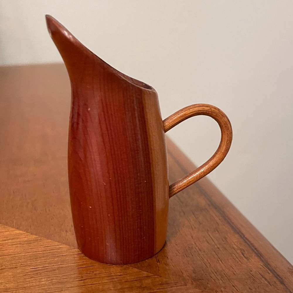MCM Vintage Miniature Wooden Pitcher Hand Carved for Shadow Box or Display